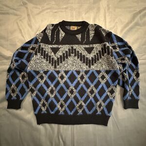 Vintage 80s Saturdays Sweater Mens Large Geometric Retro Black Charlie Brown